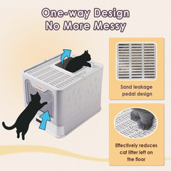 Devopet covered top entry litter box enables easy access with minimized litter tracking.