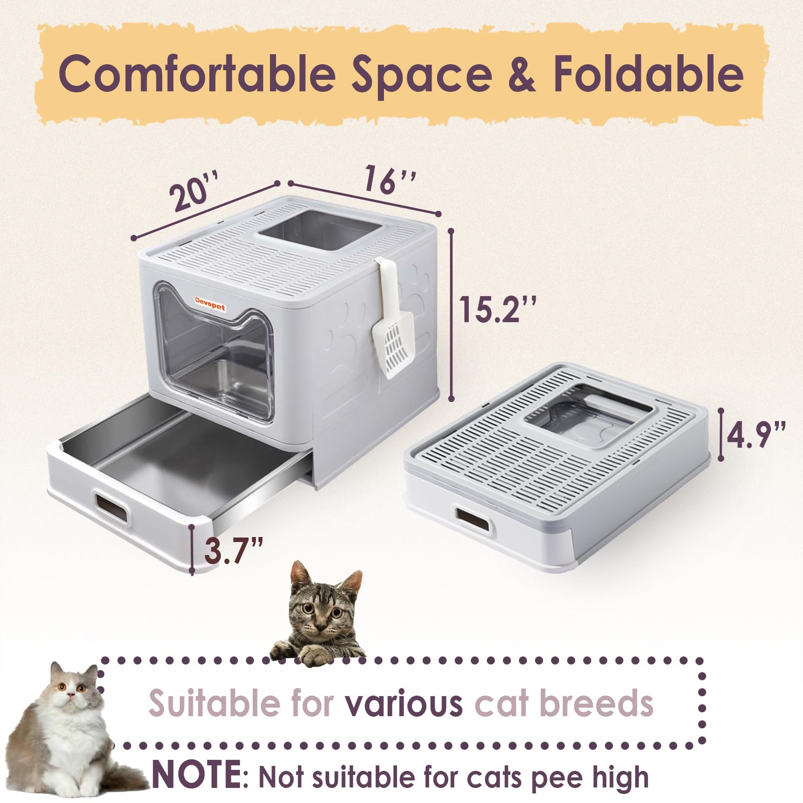 Devopet stainless steel basin is easy to clean and resists odors.