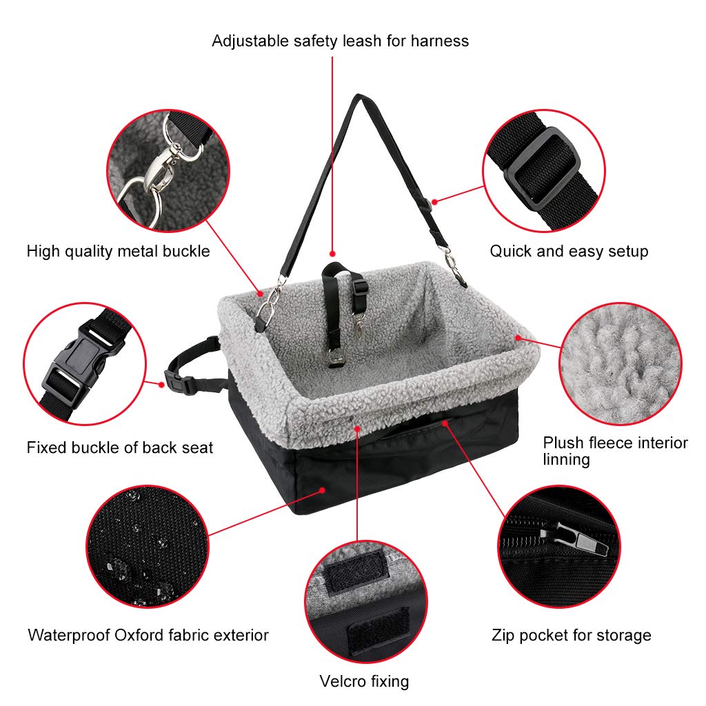 Devoted Doggy Deluxe booster seat leash clip for secure harness attachment.