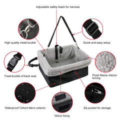 Devoted Doggy Deluxe booster seat leash clip for secure harness attachment.