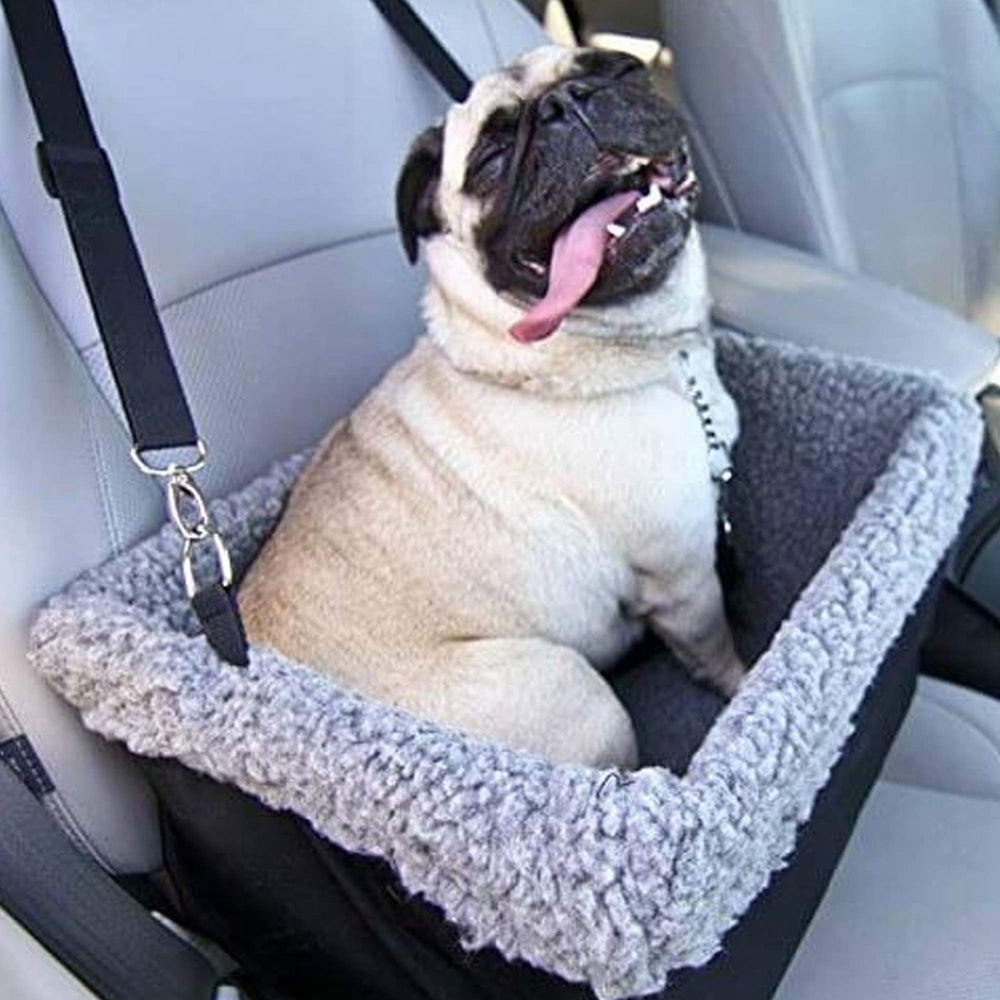 Devoted Doggy Deluxe car seat side strap shows quick installation in any vehicle.