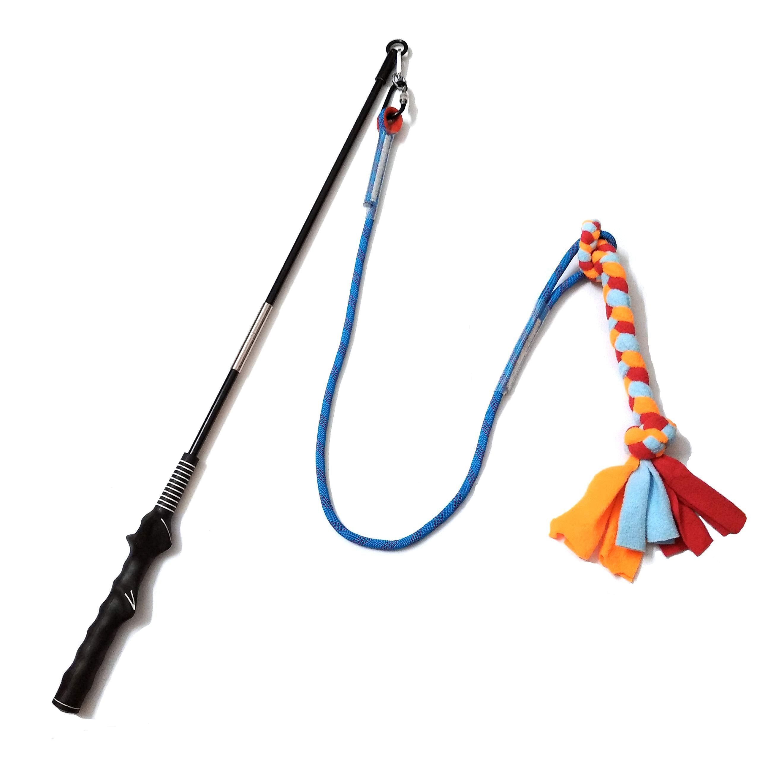 Dewonch interactive flirt pole dog toy with outdoor-use setup enhances exercise and training.