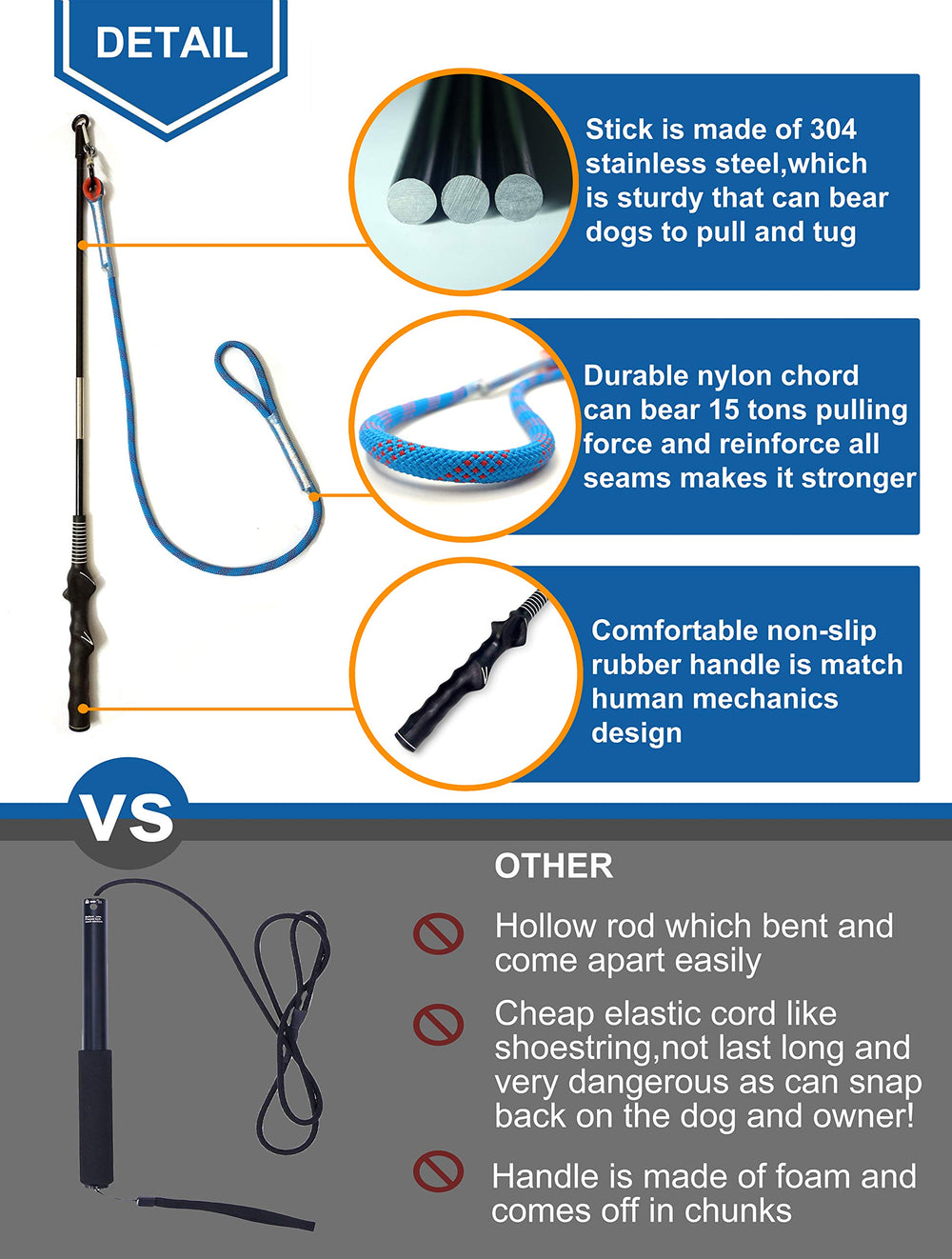 Dewonch durable nylon cord handles pulls without snapping for safe interactive sessions.