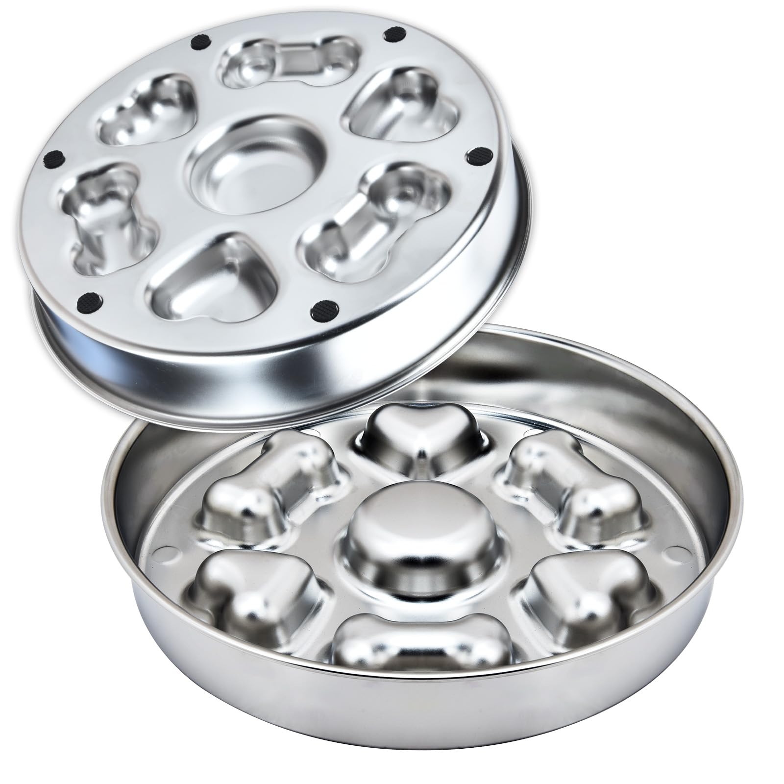 DEWVIE slow feeder bowl front view shows heart and bones design for calmer meals