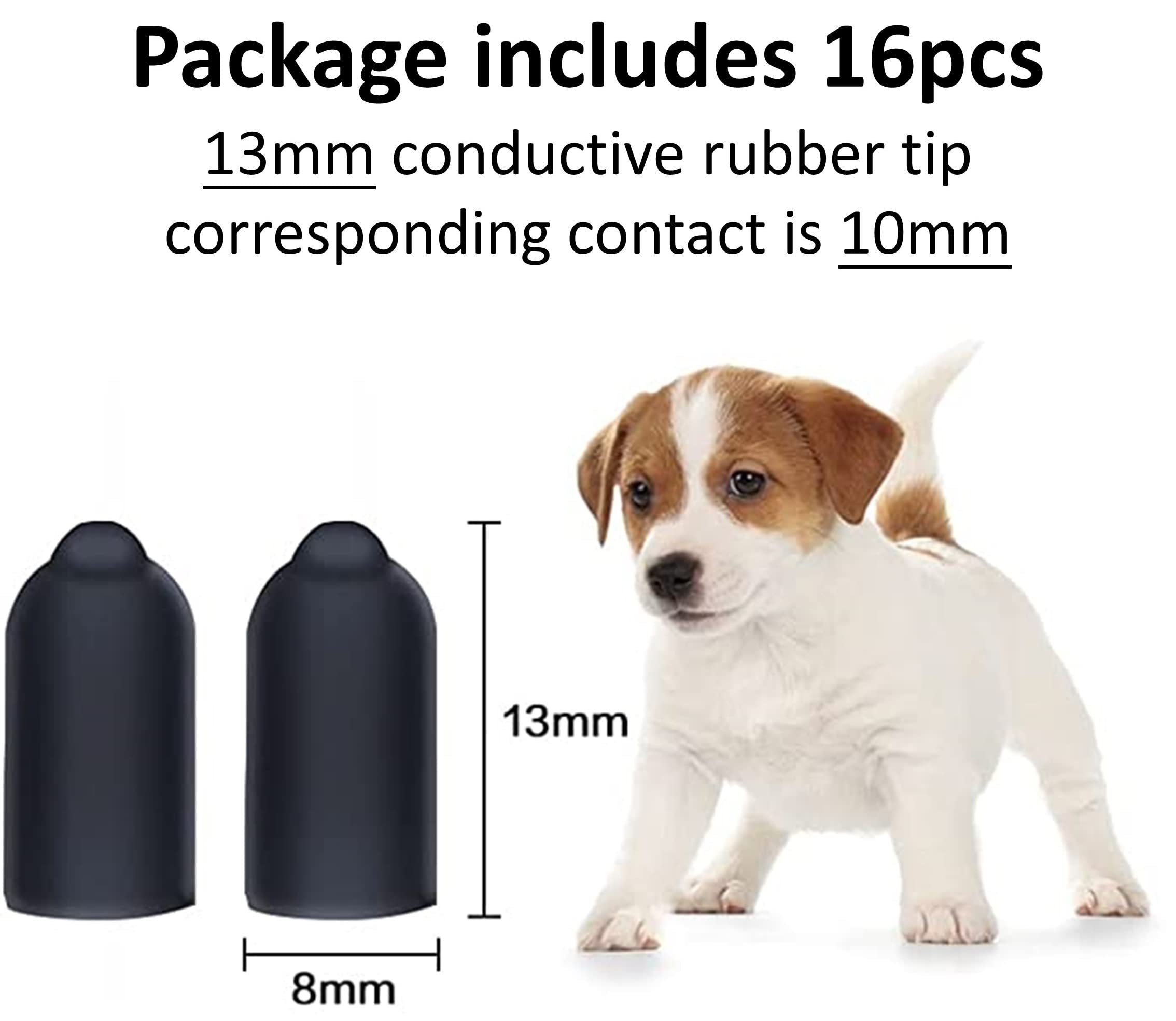 DEYACE dog shock collar rubber tip 20mm view demonstrates deeper contact for long-haired dogs