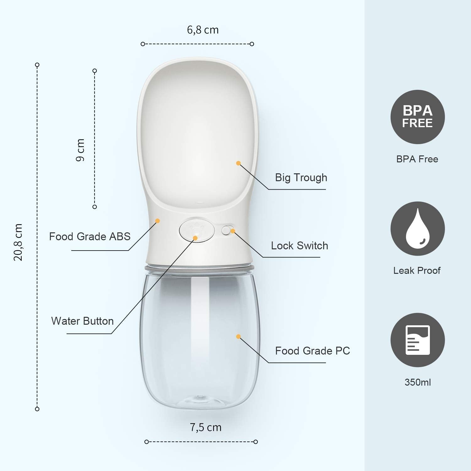 DEYACE pet water dispenser for travel highlights convenient one-hand operation.