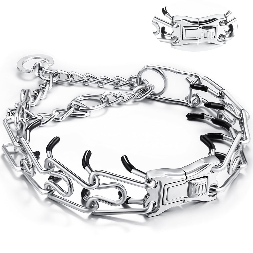 DEYACE stainless-steel dog collar with front buckle, durable for daily training and lasting wear.