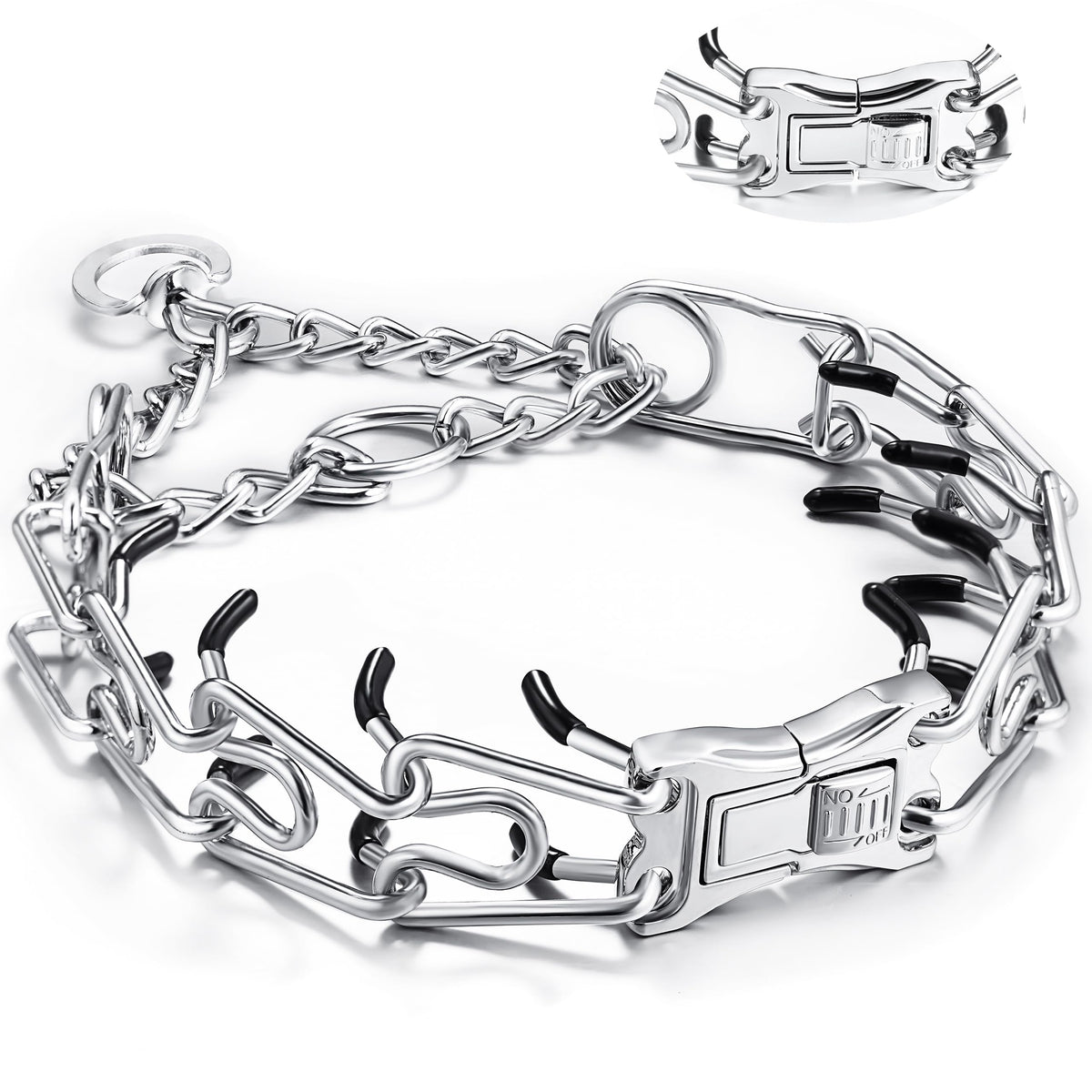 DEYACE stainless-steel dog collar with front buckle, durable for daily training and lasting wear.