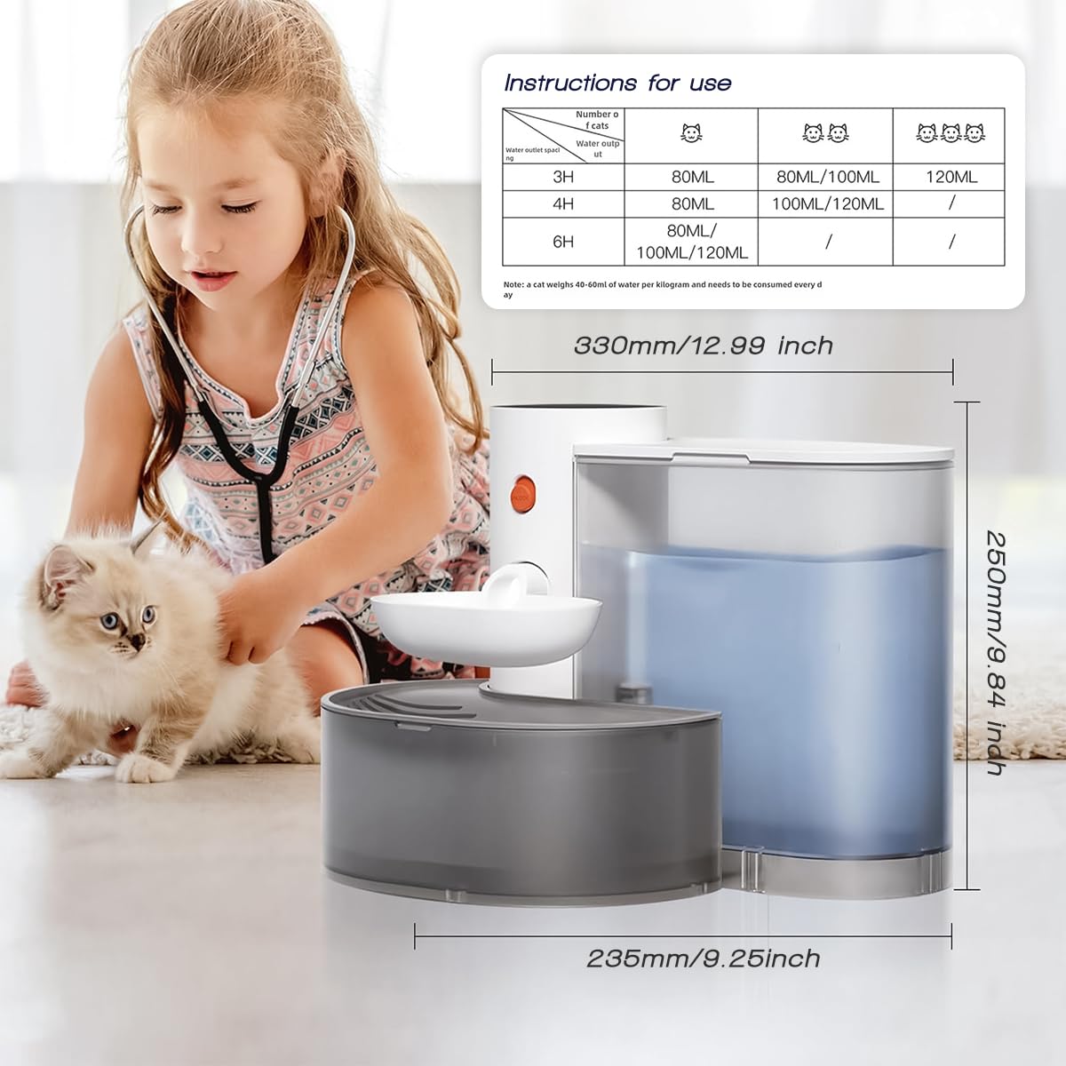 DEYOT rechargeable pet dispenser panel with touchscreen controls for personalized water flow