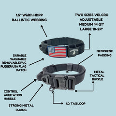 DEZIZEUSK9 tactical dog collar with American flag patch adds visibility.