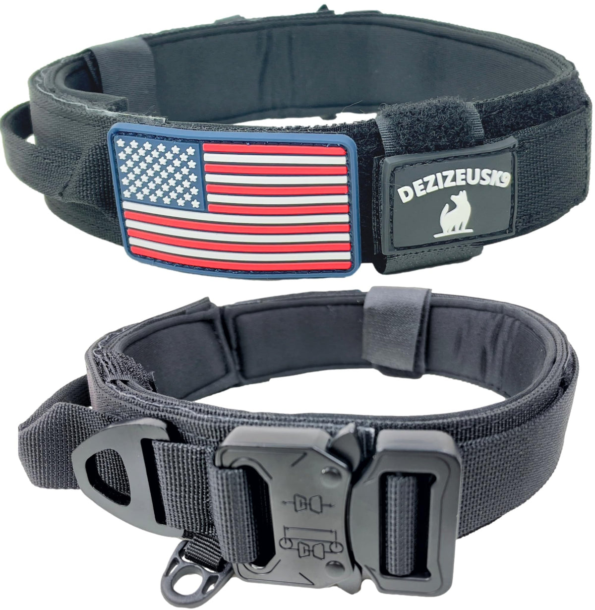 DEZIZEUSK9 tactical dog collar with handle closeup for reliable control.