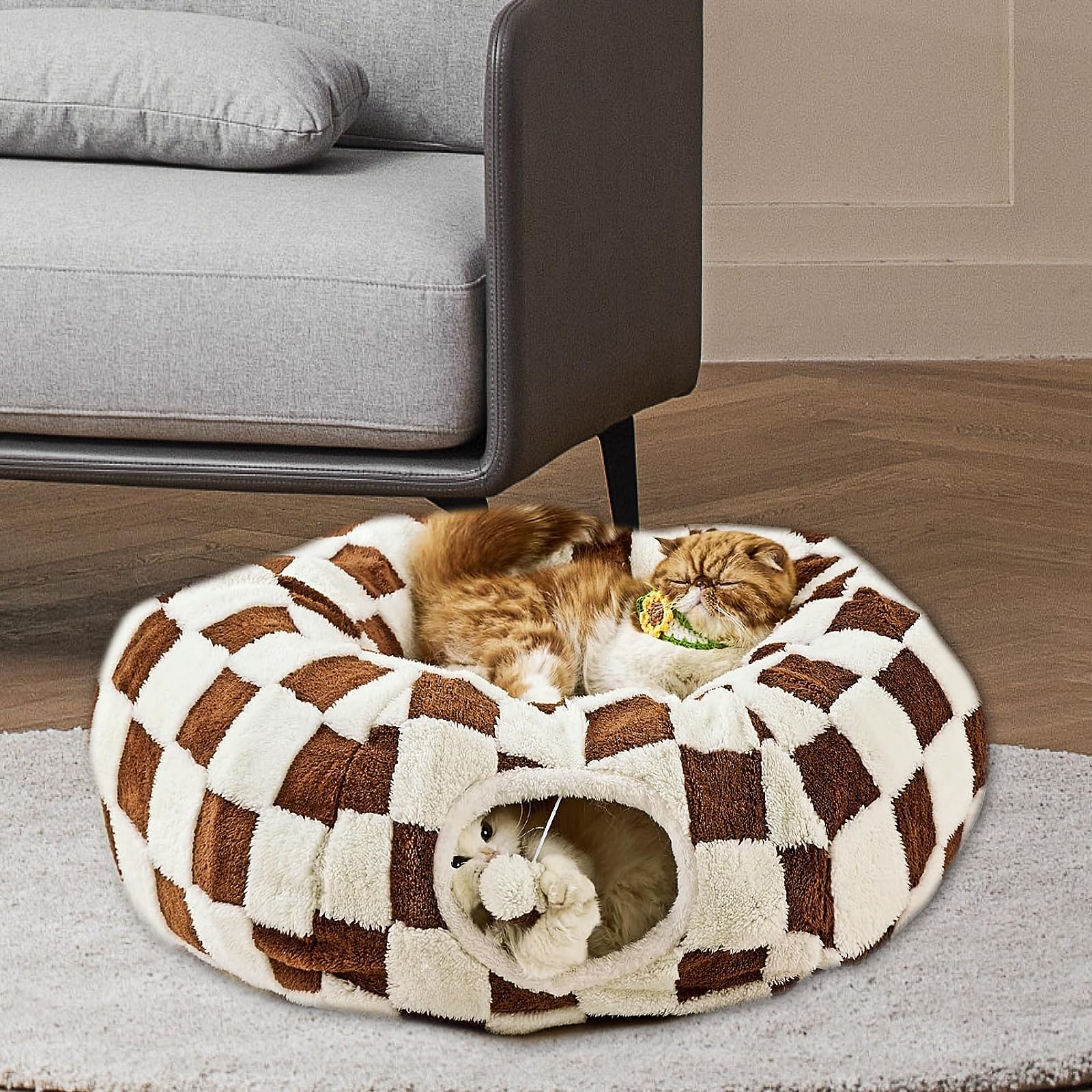 DFENGDF cat tunnel bed plush sherpa material provides warm, cozy feel