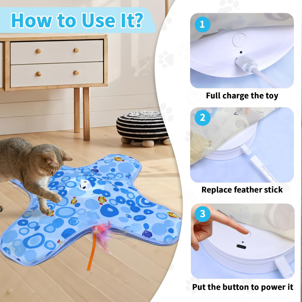 DFQ Interactive Cat Toy blue durable construction withstands chasing and scratching play.