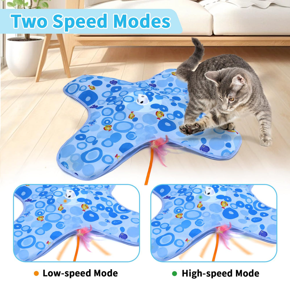 DFQ Interactive Cat Toy blue feather movement demonstrates ambush-style entertainment.