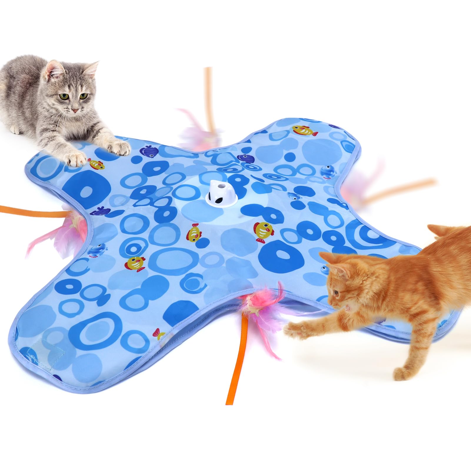 DFQ Interactive Cat Toy blue front view shows 2-in-1 play for indoor enrichment.