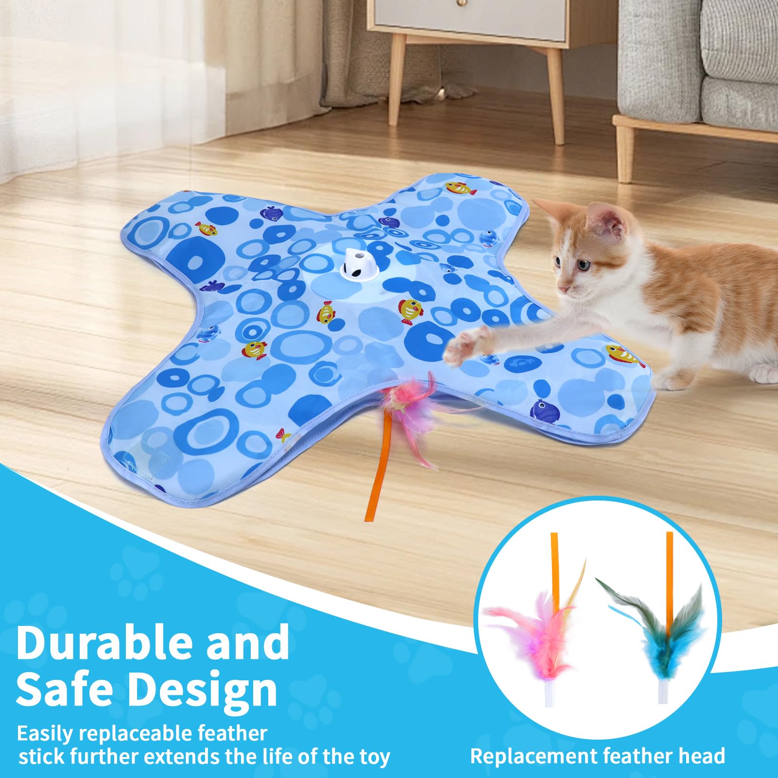 DFQ Interactive Cat Toy blue portable-storage design stores easily for home or travel.
