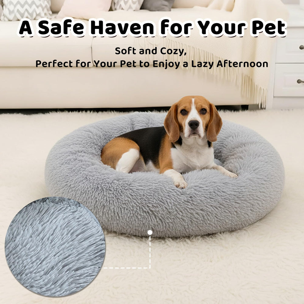 DFQ large donut bed top view emphasizes soft velvet like fabric feel