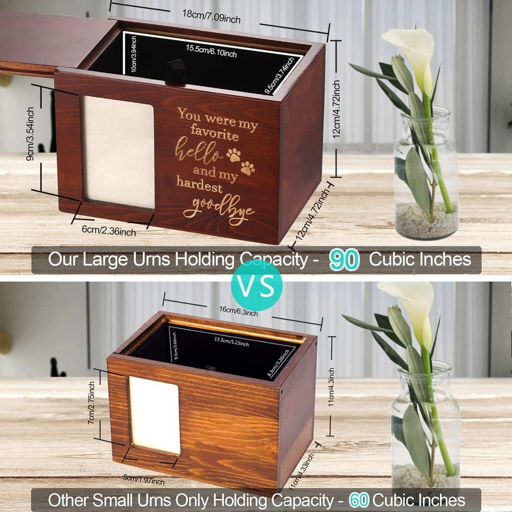 DGDCDV pet memorial urn side view highlights durable wood construction.