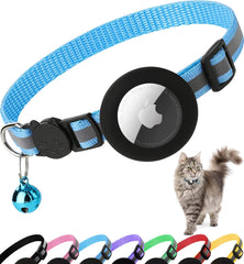 Dgerp Airtag Cat Collar Blue side view, built for daily outdoor wear and easy security.