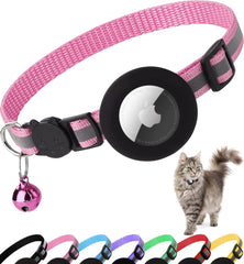 Dgerp AirTag Cat Collar pink strap closeup showing safe breakaway feature.