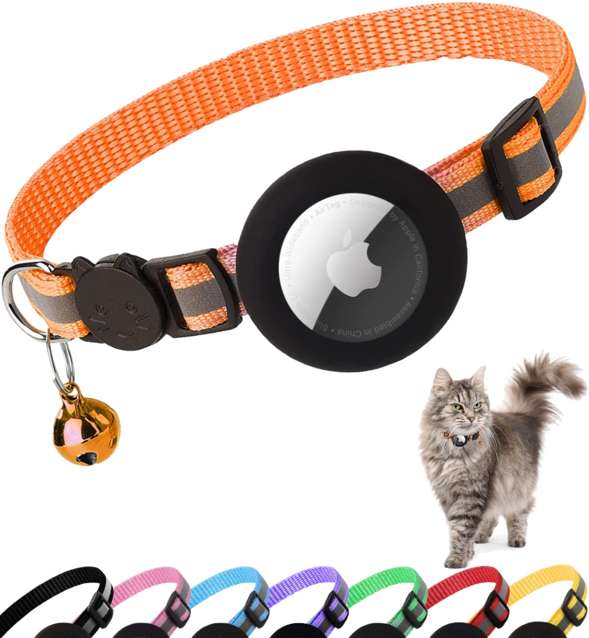 Dgerp Airtag Cat Collar orange with breakaway buckle for safe outdoor adventures