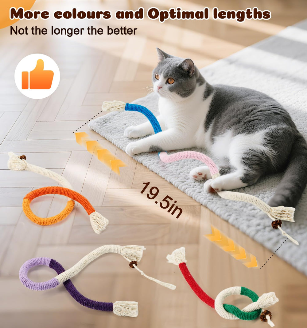 Dgerp Cat Chew Ropes catnip fragrance releases soothing aroma for calm indoor fun.
