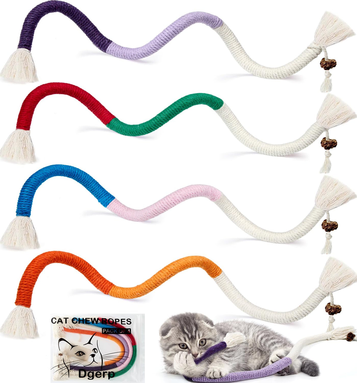 Dgerp Cat Chew Ropes with refillable catnip pouch for indoor play.
