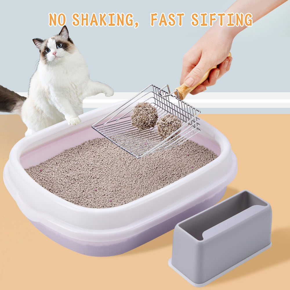 DHXYZZB litter scoop on stand for easy storage and one-handed access.