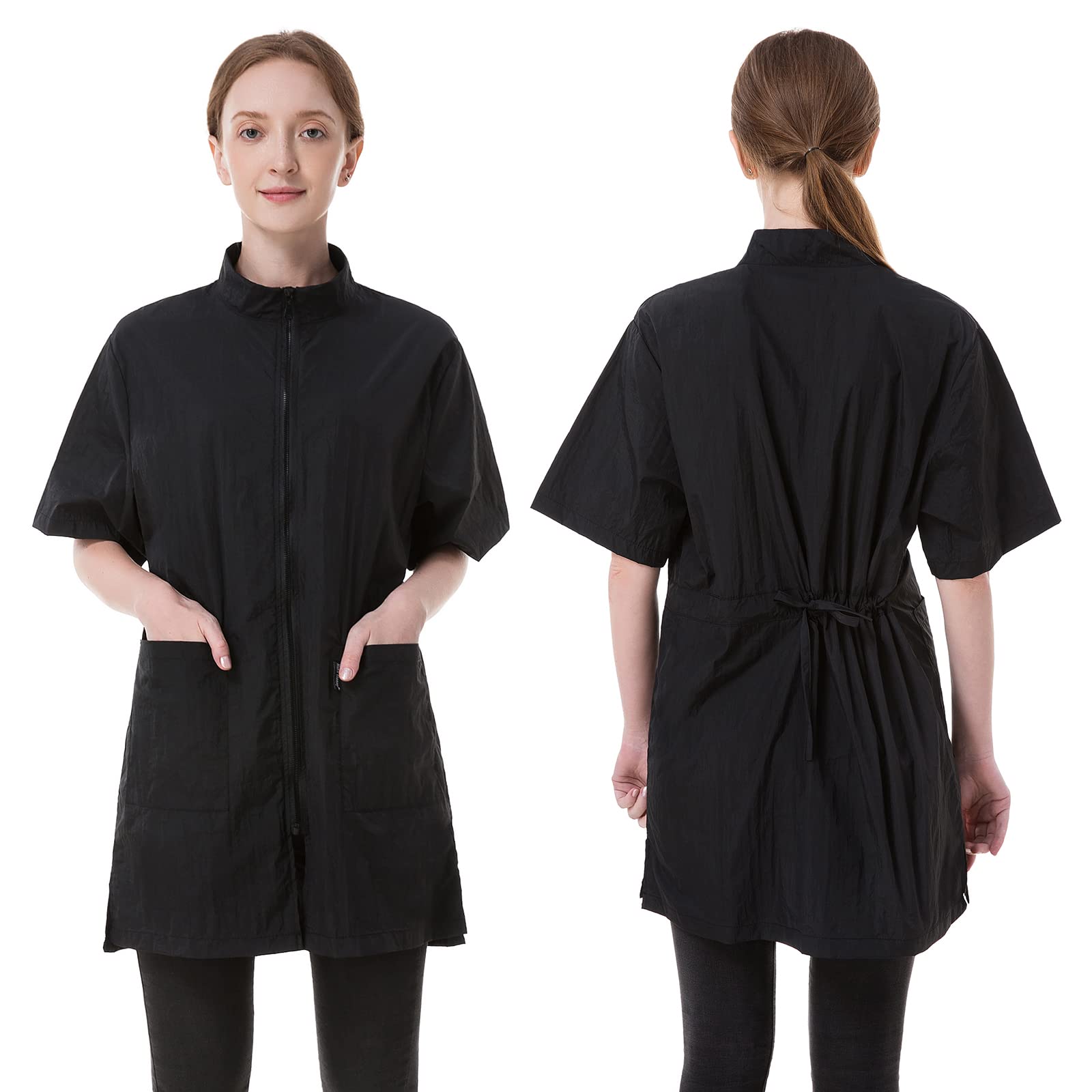 DHXYZZB grooming smock in waterproof nylon shields clothes during grooming.