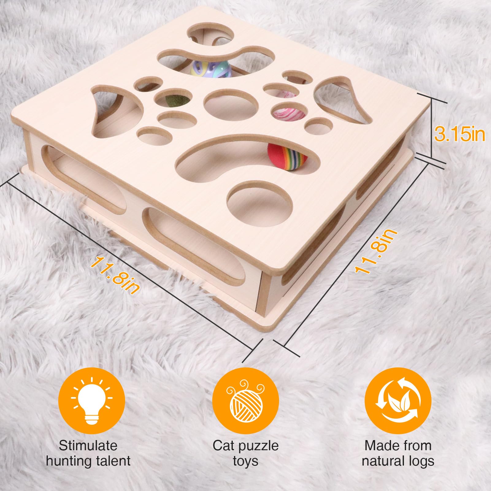 DI BI GRAMAS cat box puzzle three balls and a bell offer varied play.
