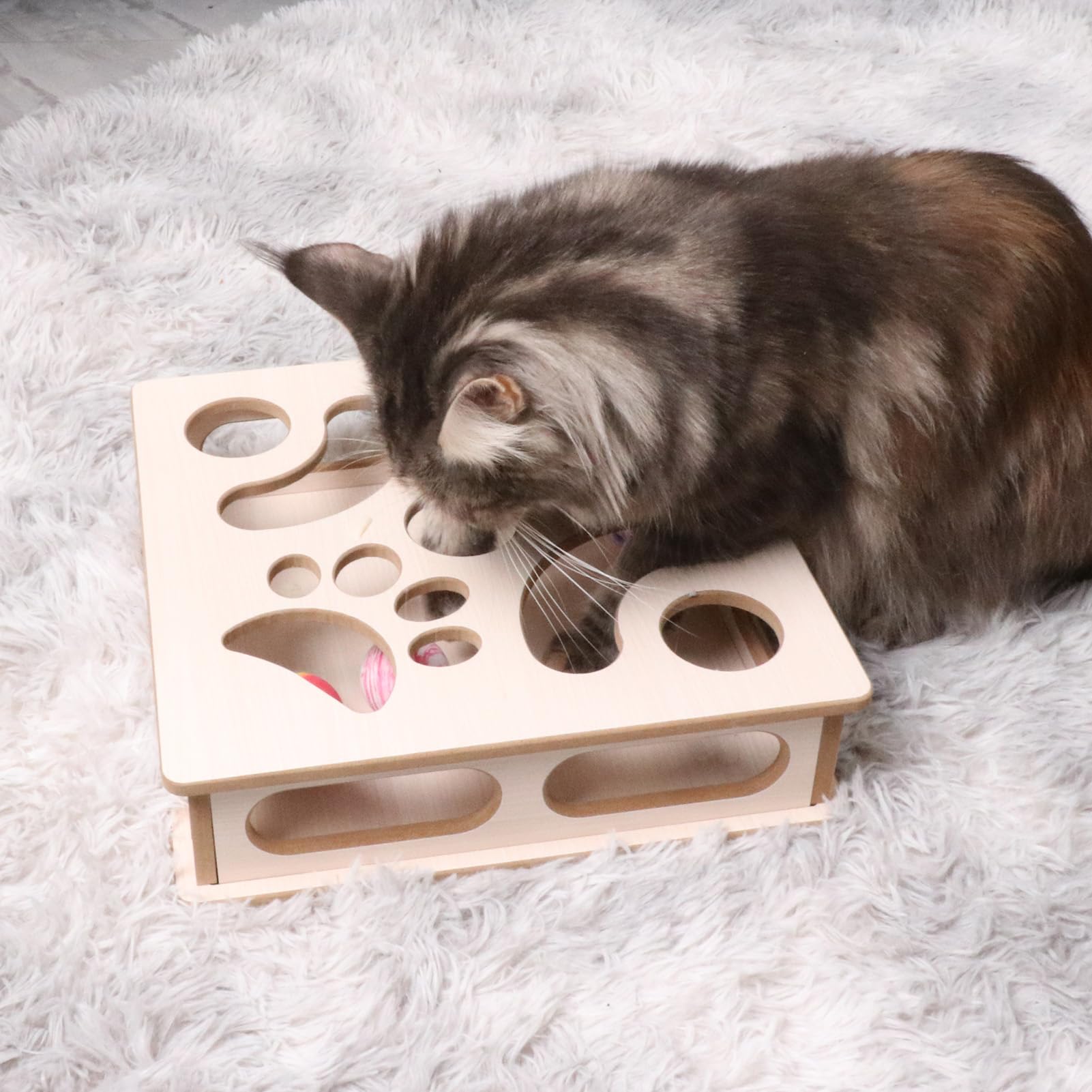 DI BI GRAMAS cat box puzzle safety-curved corners prevent playful slips.