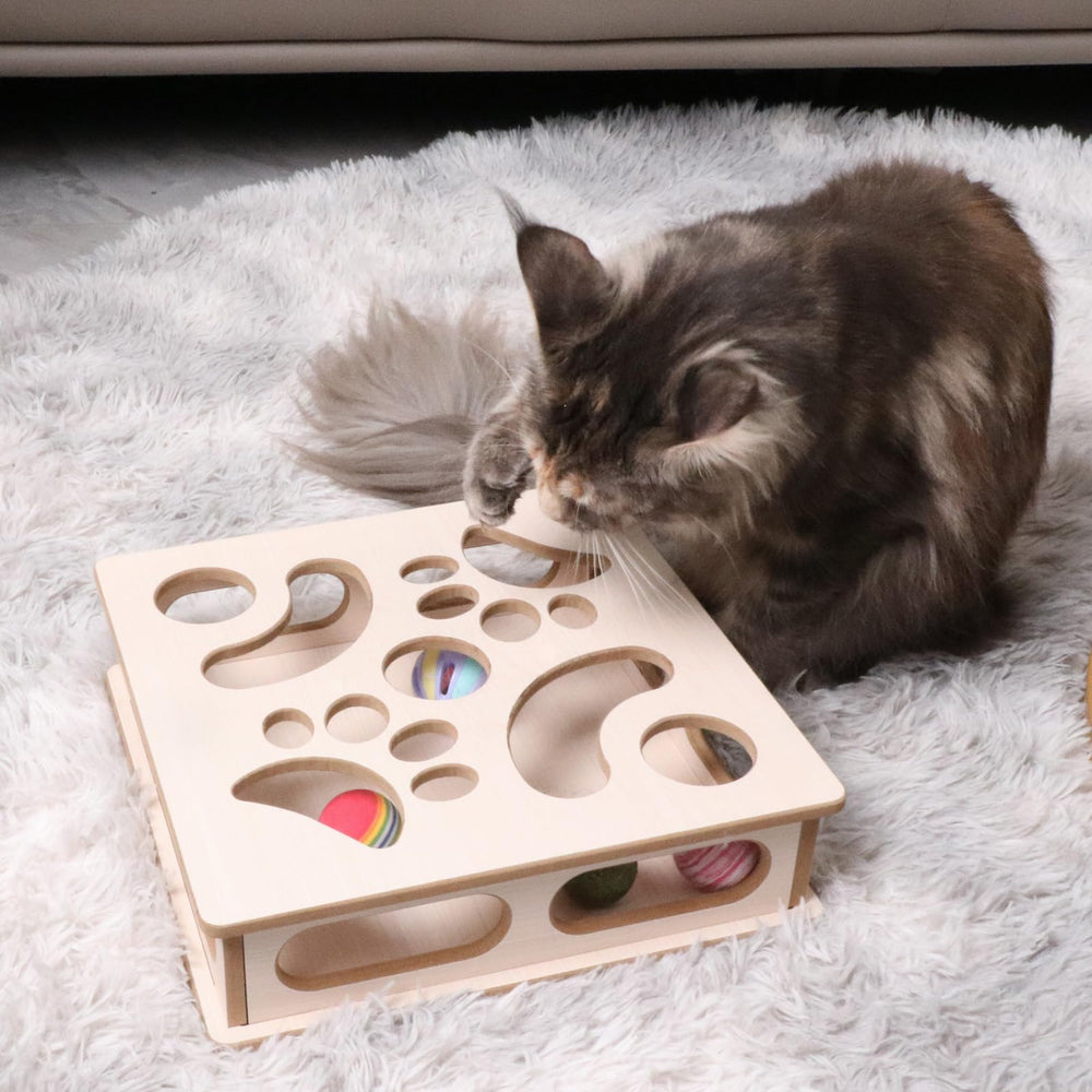 DI BI GRAMAS cat box puzzle natural wood material for durable daily use.