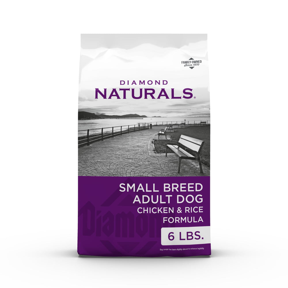 Diamond Naturals small-breed chicken kibble in a bowl, easy-to-chew for tiny mouths.