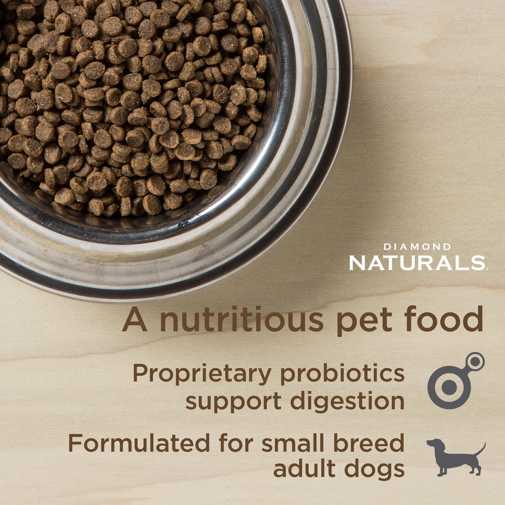 Diamond Naturals probiotics and prebiotics support digestion and immune health for small breeds.