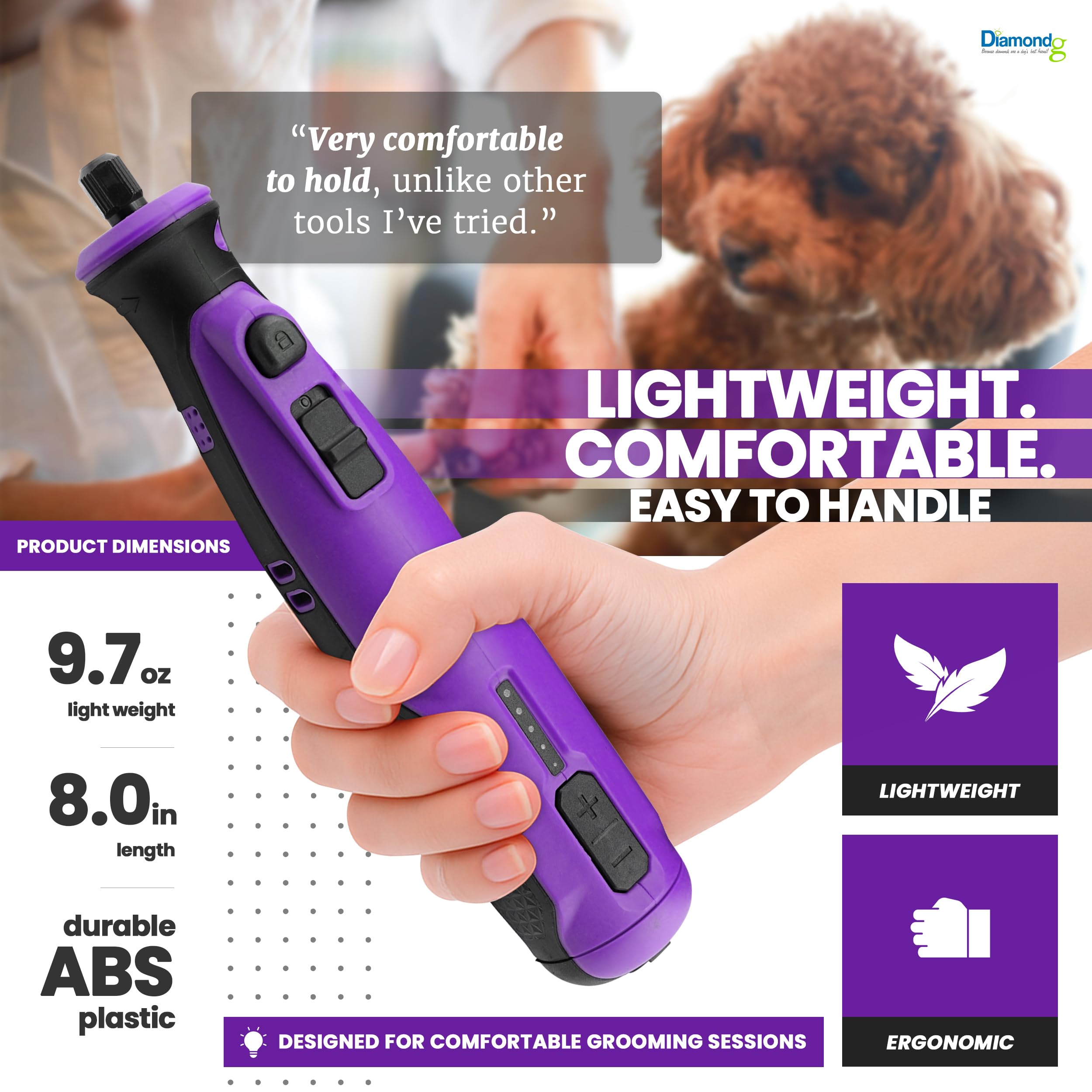 Diamondg 5-speed cordless grinder adjusts to nail thickness for control.