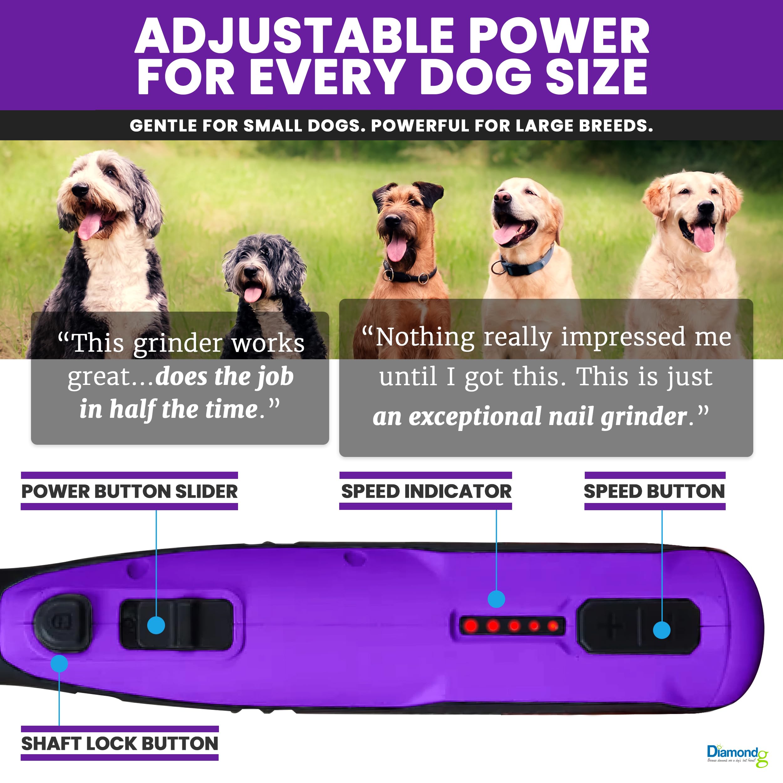 Diamondg 8V battery powers long grooming sessions without frequent recharges.
