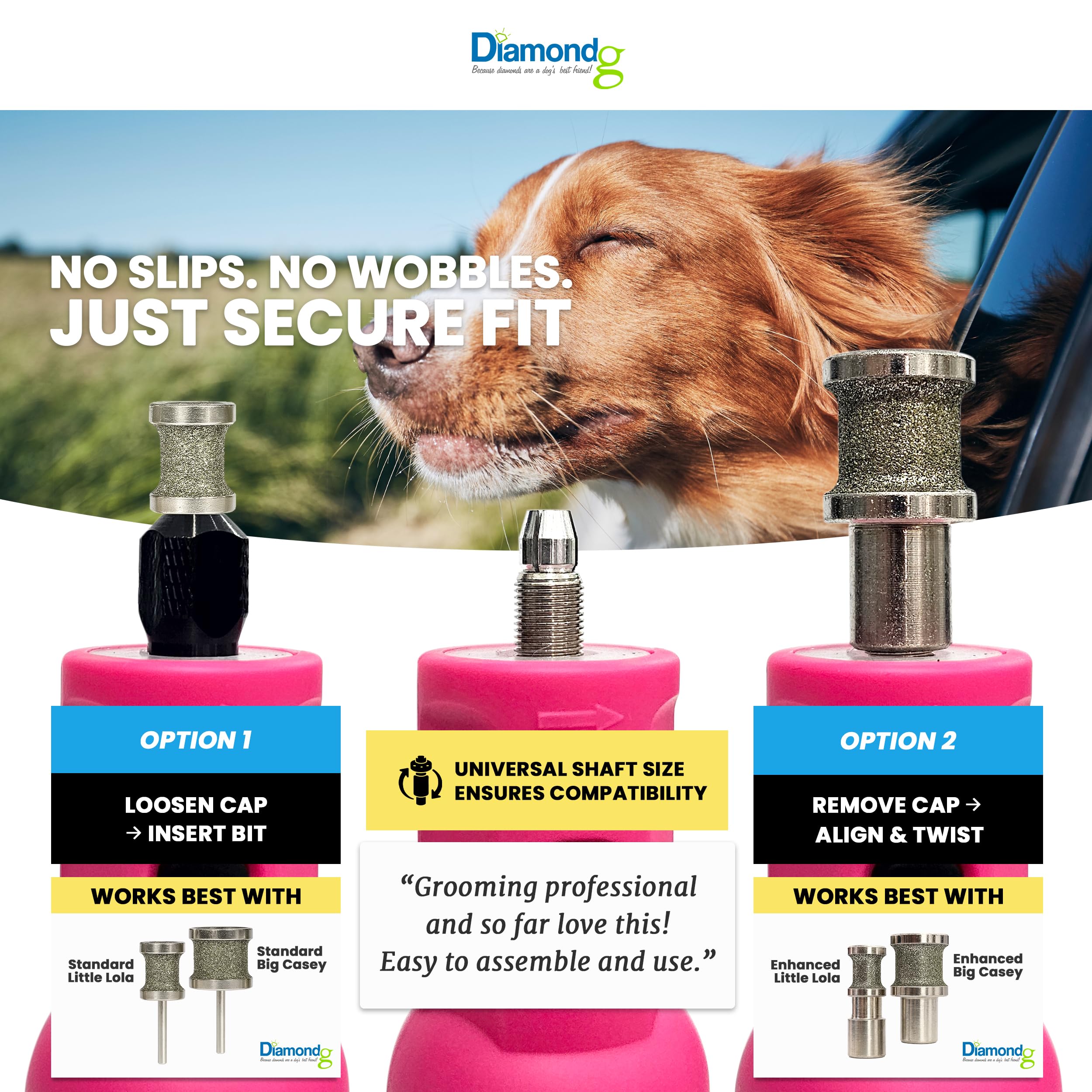 Diamondg cordless dog nail grinder ergonomic handle offers comfortable control.