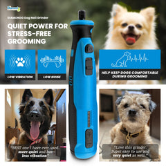 Diamondg cordless dog nail grinder operating quietly for calm grooming