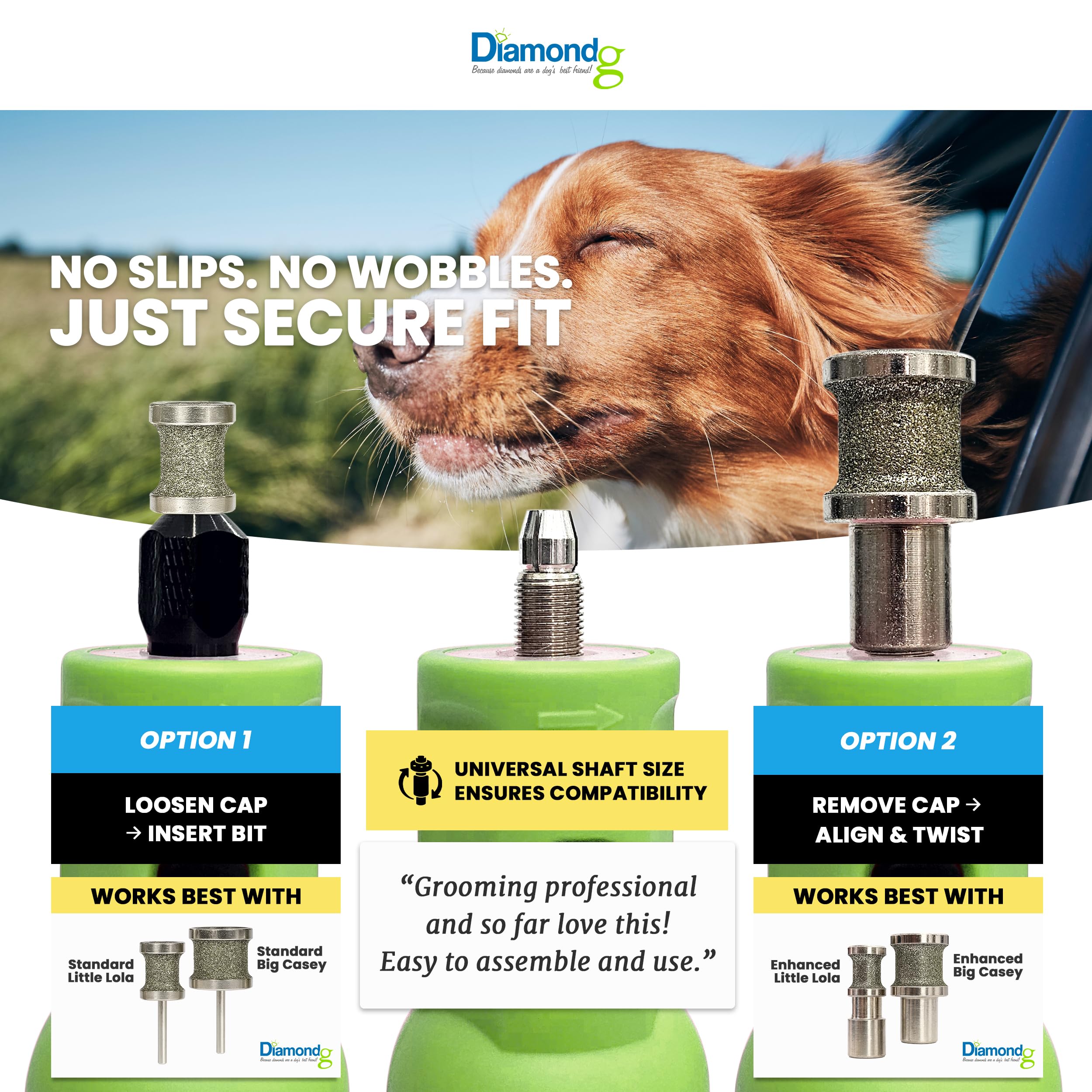 Diamondg compact design with travel bag for grooming on the go.