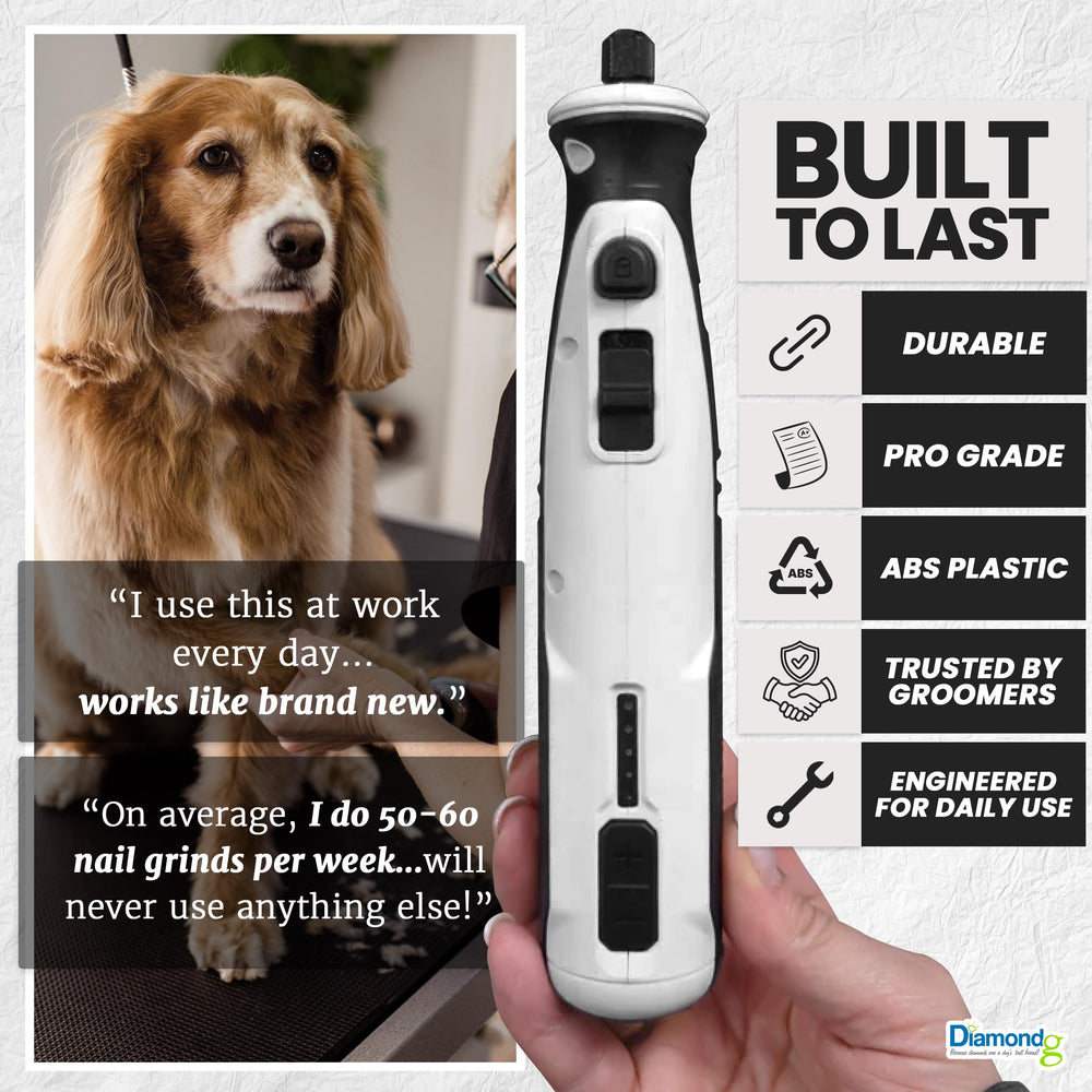Diamondg nail grinder with low vibration for calmer dogs
