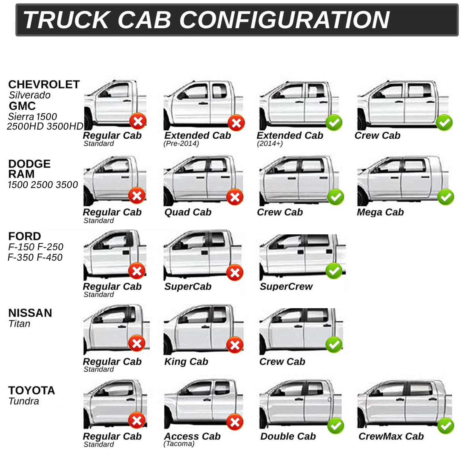 DIAMOOKY universal-fit view highlights compatibility with full-size crew cab trucks.