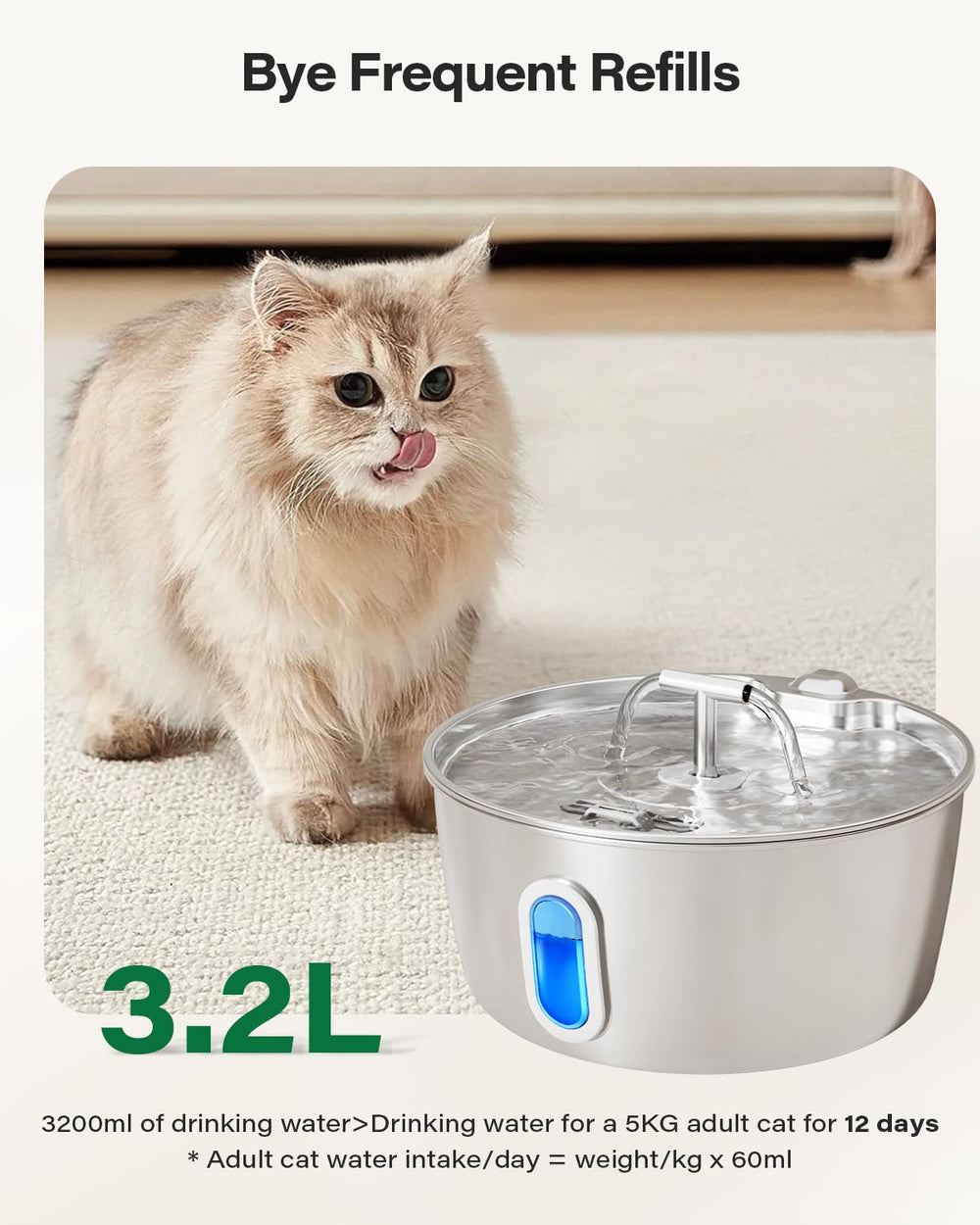 DIANU cat fountain water level window view keeps you aware of refill needs.
