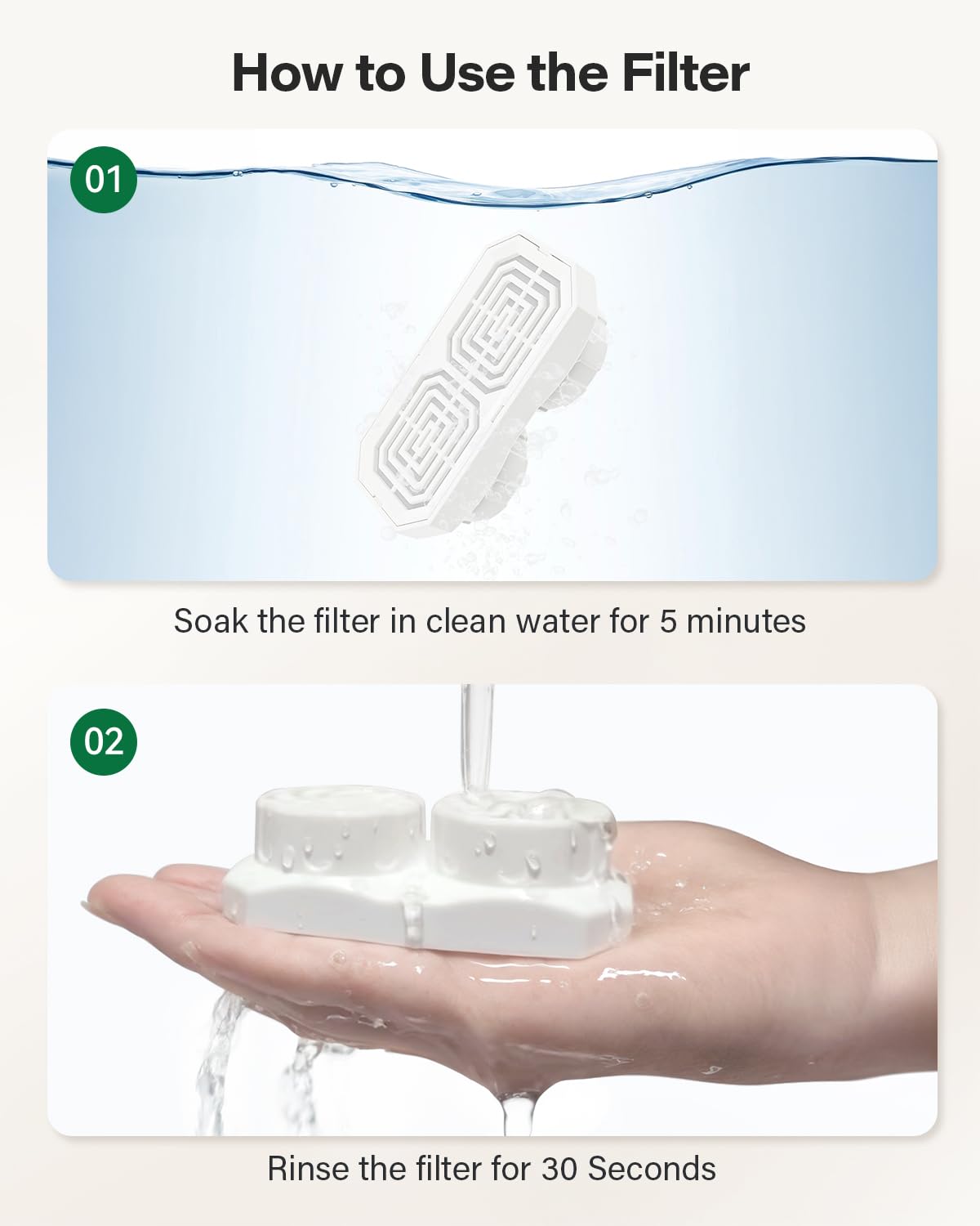 DIANU soak-and-rinse tips showing how to prepare filters before use