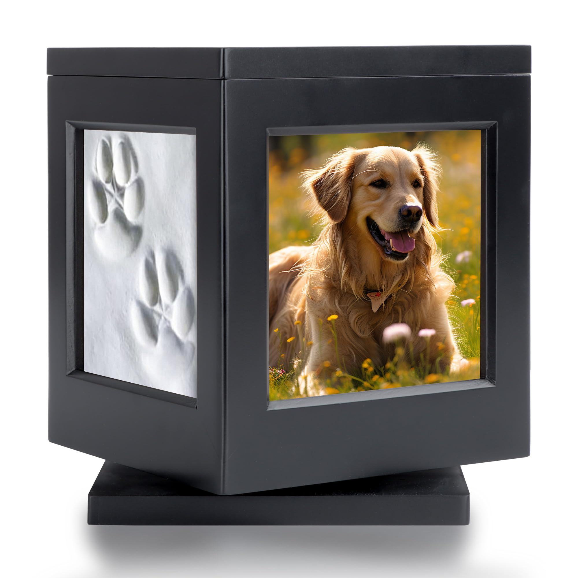 DiDiBirDi dog urn in black wood with magnetic lid for secure memorial.