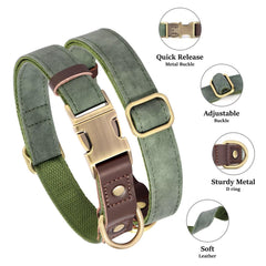 Cierre rápido de metal en collar Didog verde, fácil de colocar.