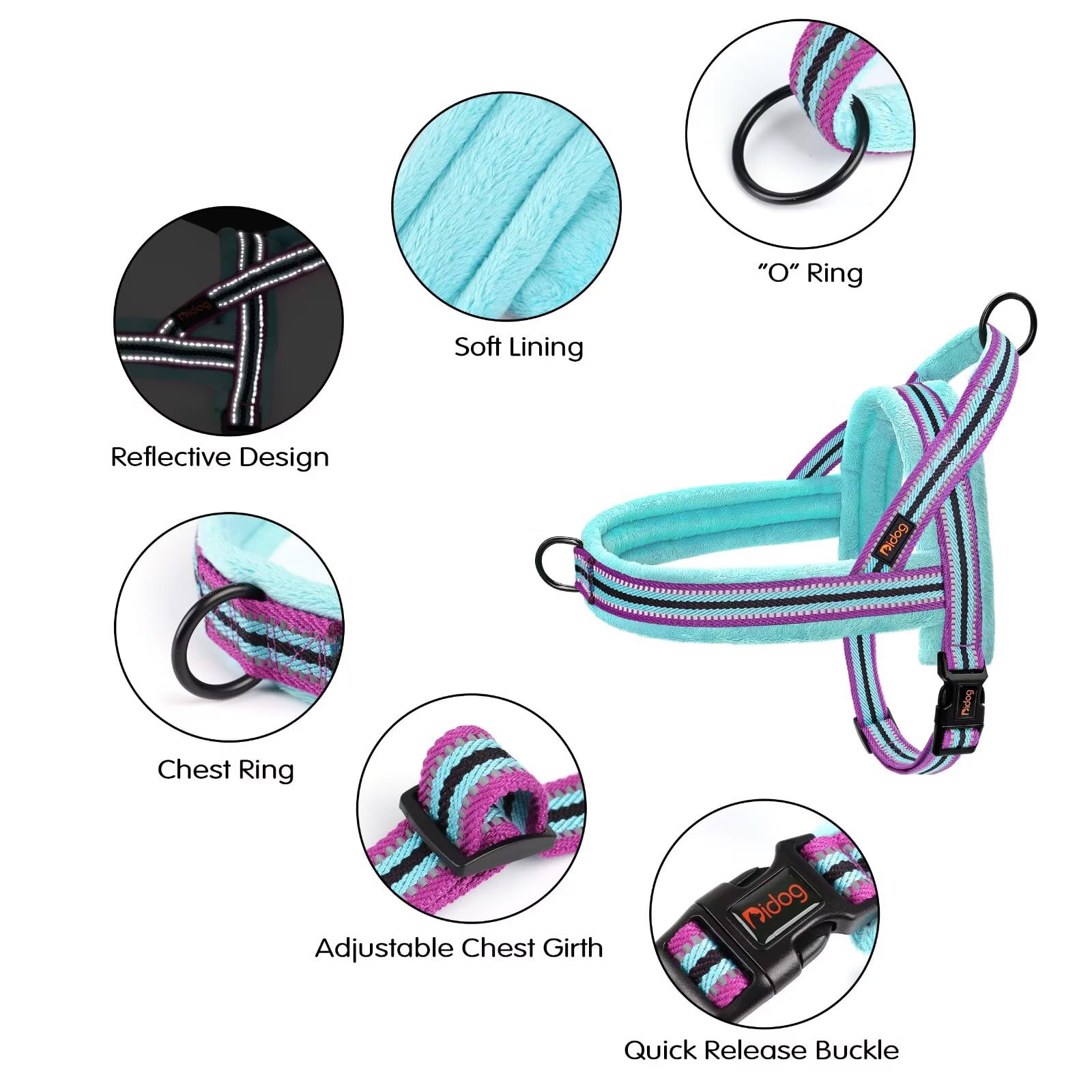 Didog padded neck area close-up showing soft fleece padding for comfort