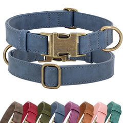Didog Soft PU Leather Dog Collar blue quick-release for easy on off during walks