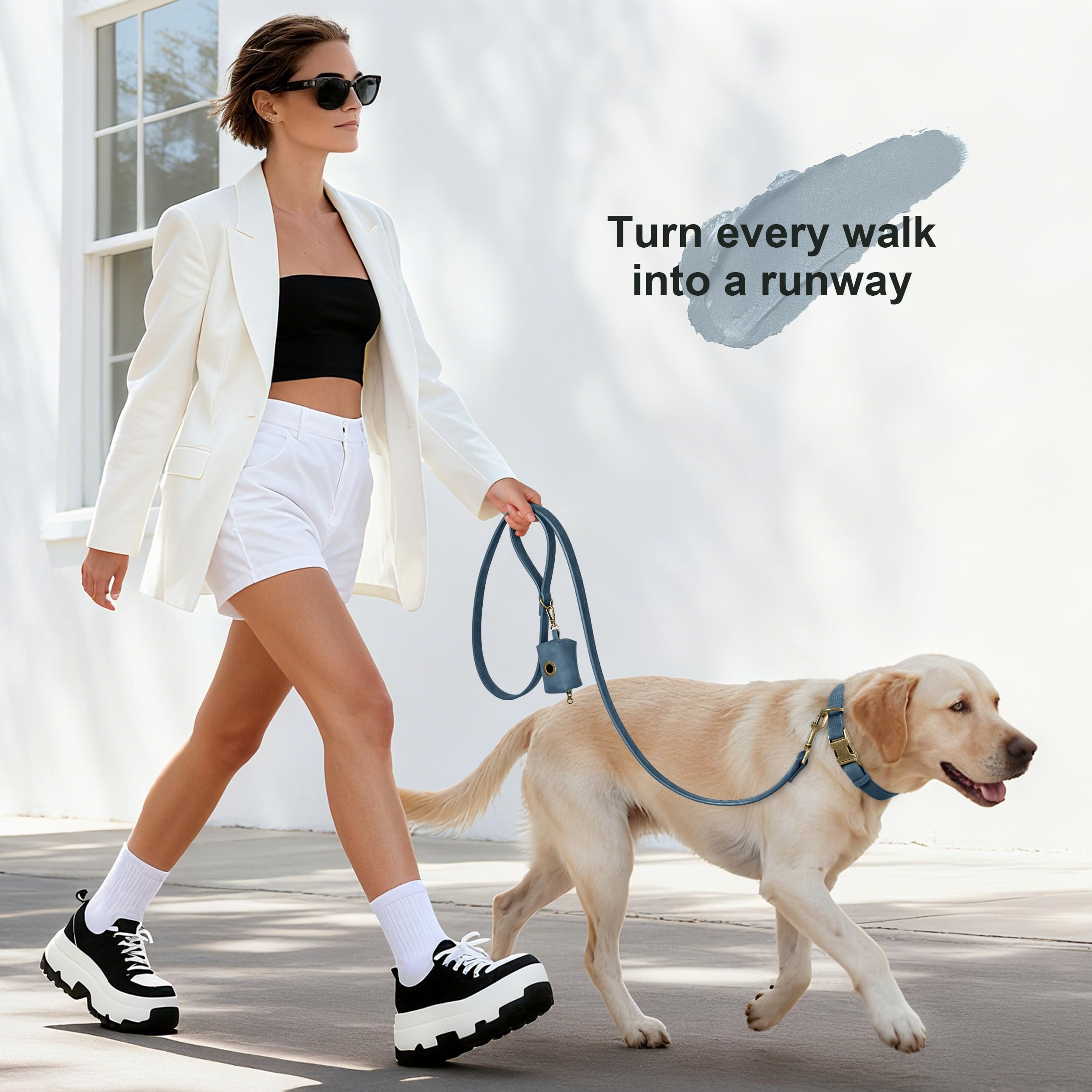 Didog Soft PU Leather Dog Collar blue skin-friendly material for all-day wear