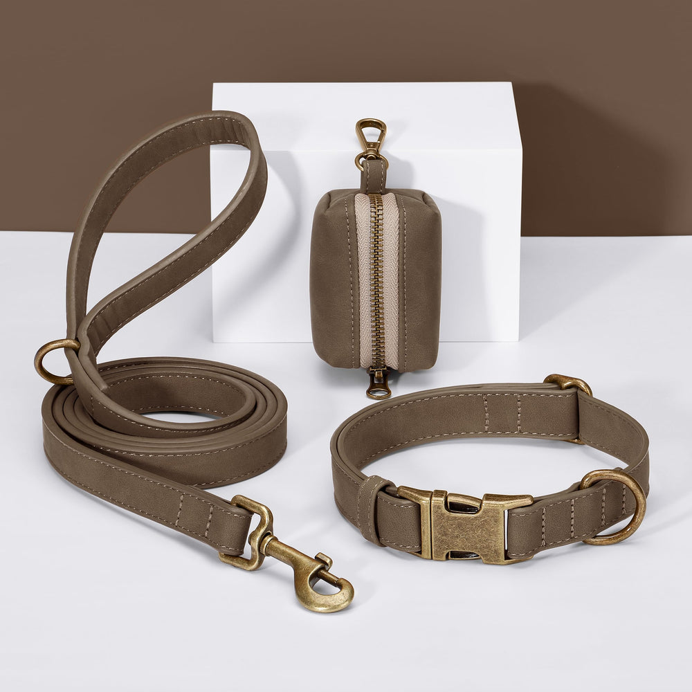 Didog easy-clean PU leather collar brown damp-wipe ready for active pets
