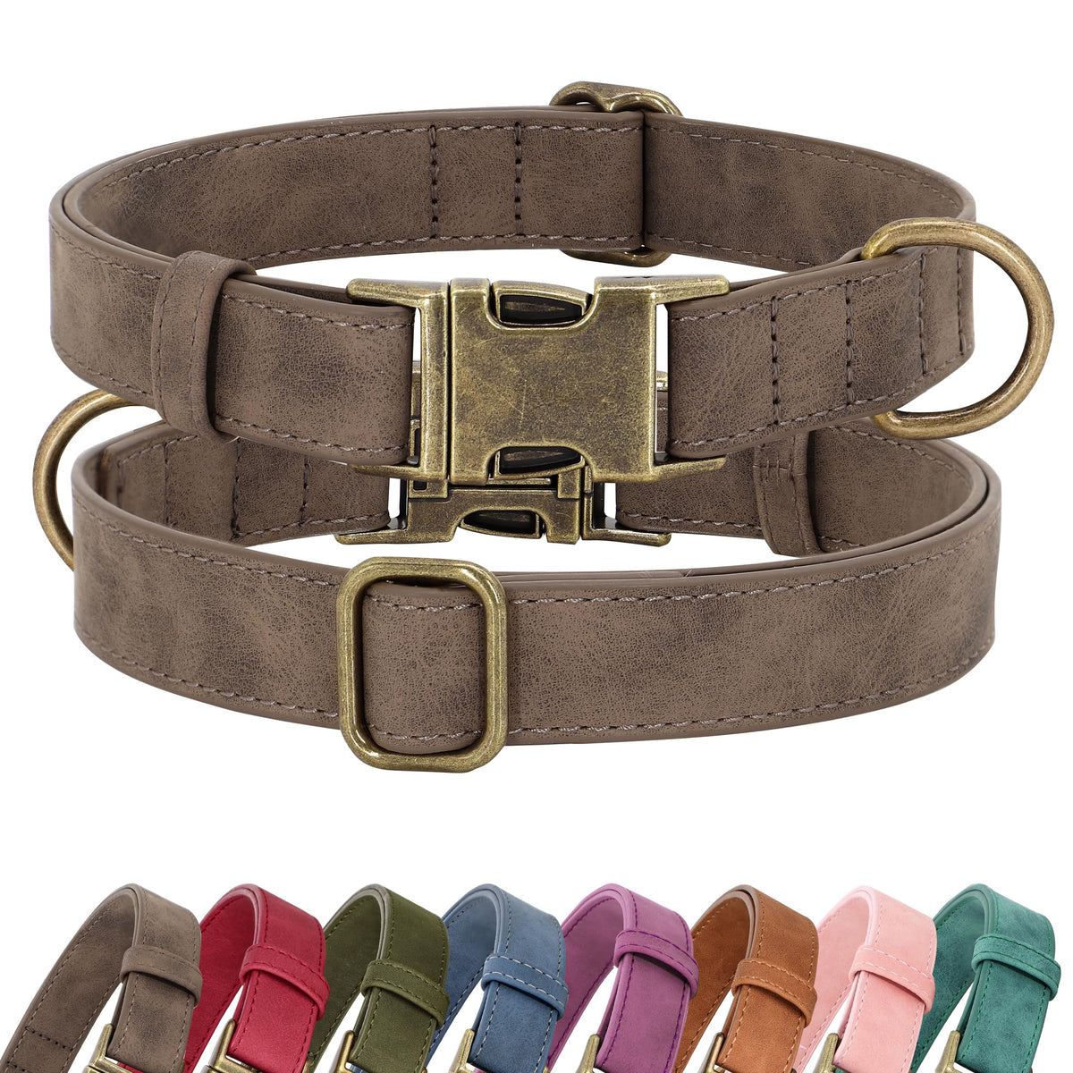 Didog soft PU leather collar brown front view for stylish daily wear